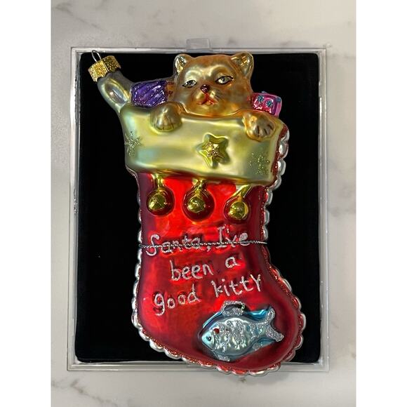 Unique Treasures Other - Santa, I’ve Been A Good Kitty Cat Kitten In Christmas Stocking Glass Ornament